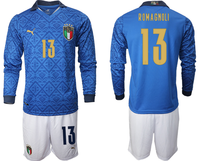 Men 2021 European Cup Italy home Long sleeve #13 soccer jerseys